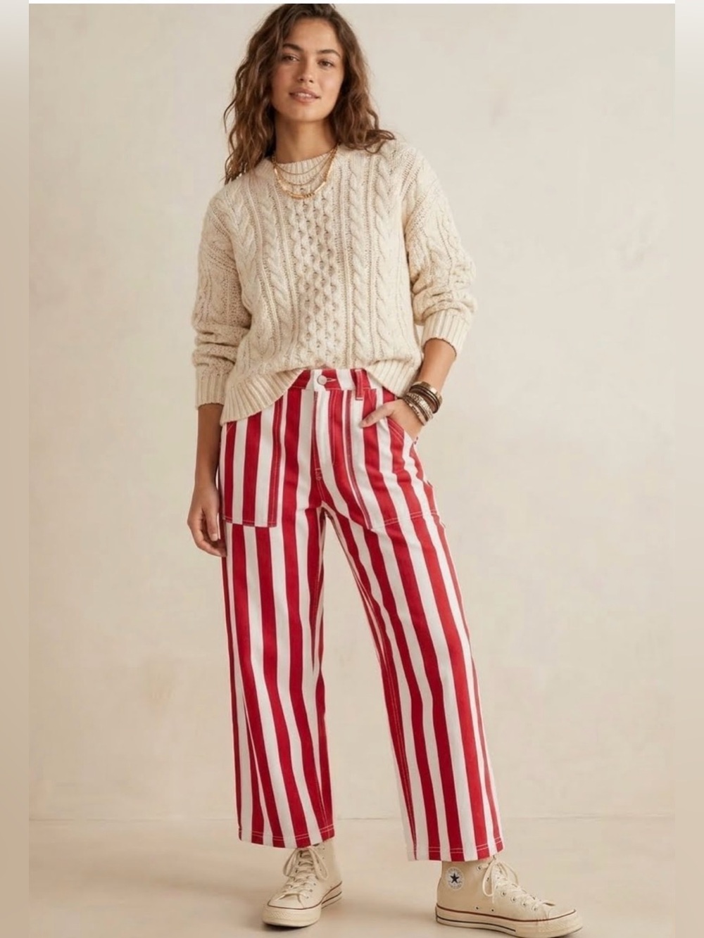 Big Bud Press Red Cherry Striped Work Pants Medium Candy Cane print
